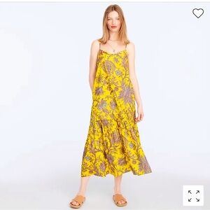 J Crew Tiered Cotton Poplin Midi Dress XS Ratti Golden Paisley Boho Oversized
